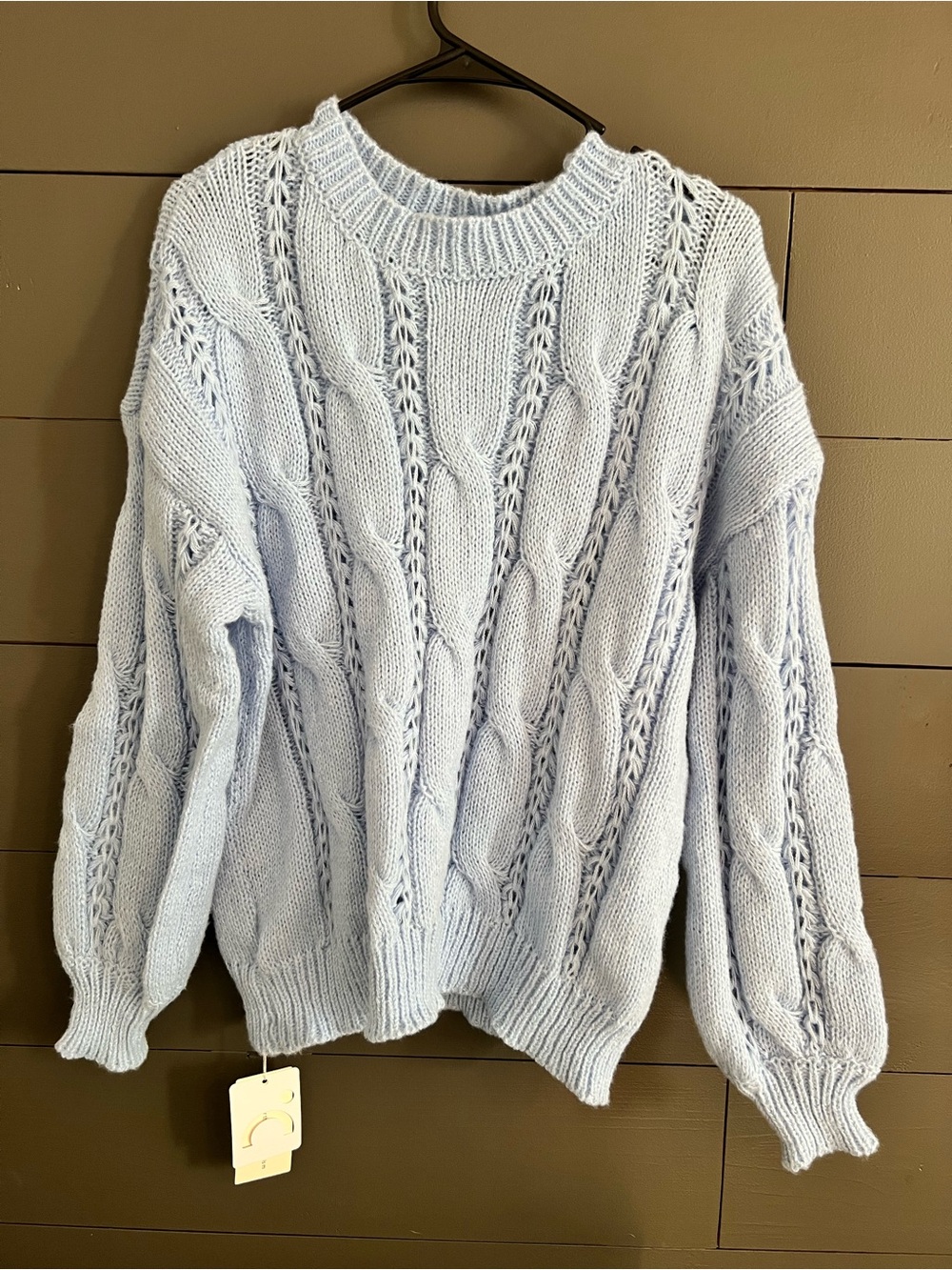 NWT Commense Light Blue Chunky Cable Knit Crewneck Sweater